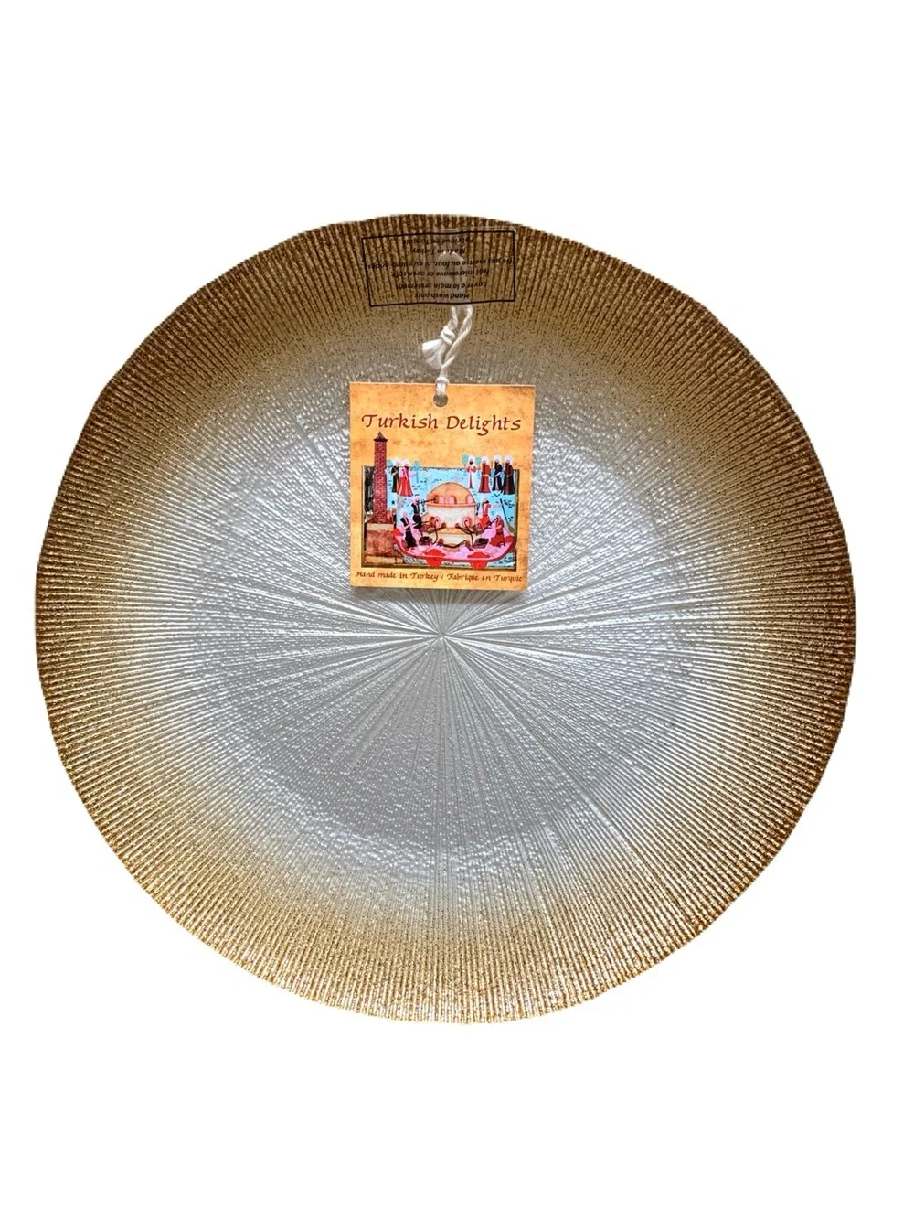 NWT Turkish Delights Set of 3 Sparkle Gold Trim Handmade Glass Plates Istanbul